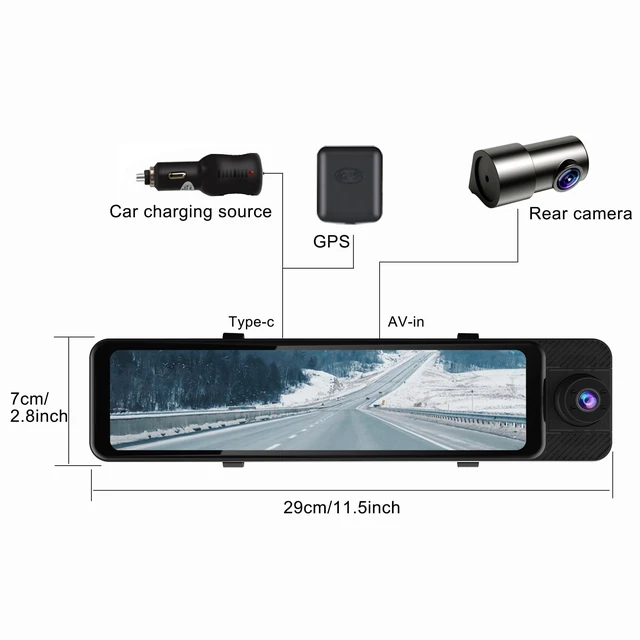 Alt view image 5 of 5 - 11 Rear View Mirror Dash Cam,Touch Screen, CarPlay Rearview Mirror& Android Auto, APP, WiFi, FM,3 Ways Dash Cam for Cars,Bluetooth, Easy Installation,GPS,G-Sensor,Included 64GB Card