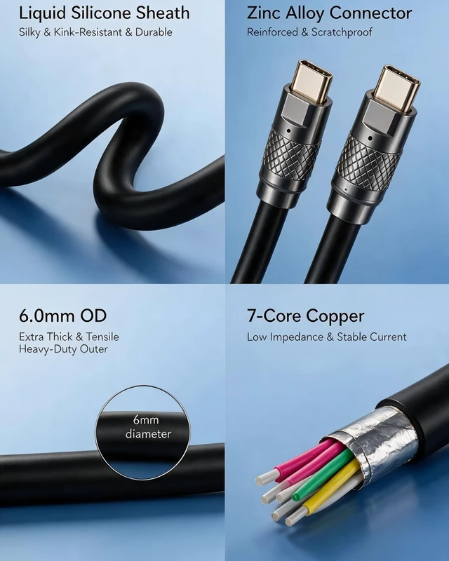 Alt view image 3 of 5 - USB-C Data Blocker Cable 120W Silicone Fast Charging Cable 3.3ft, Orange