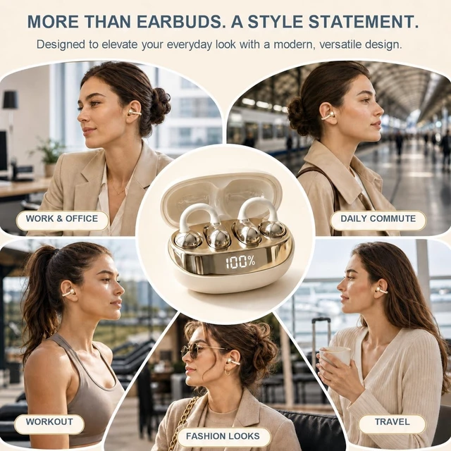 Alt view image 5 of 5 - SHCHY Clip-On Earbuds, Open-Ear Wireless Bluetooth 6.0, Lightweight Comfort