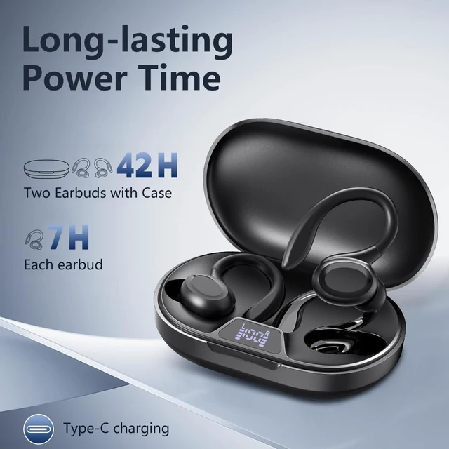 Alt view image 2 of 5 - CGWSHZGD Bluetooth 5.4 Wireless Earbuds, 42H Playtime with LED Digital Display, Open Ear Hooks with Secure Fit, HiFi Sound, ENC Mic, Touch Control, IPX7 Waterproof for Sports & Workouts