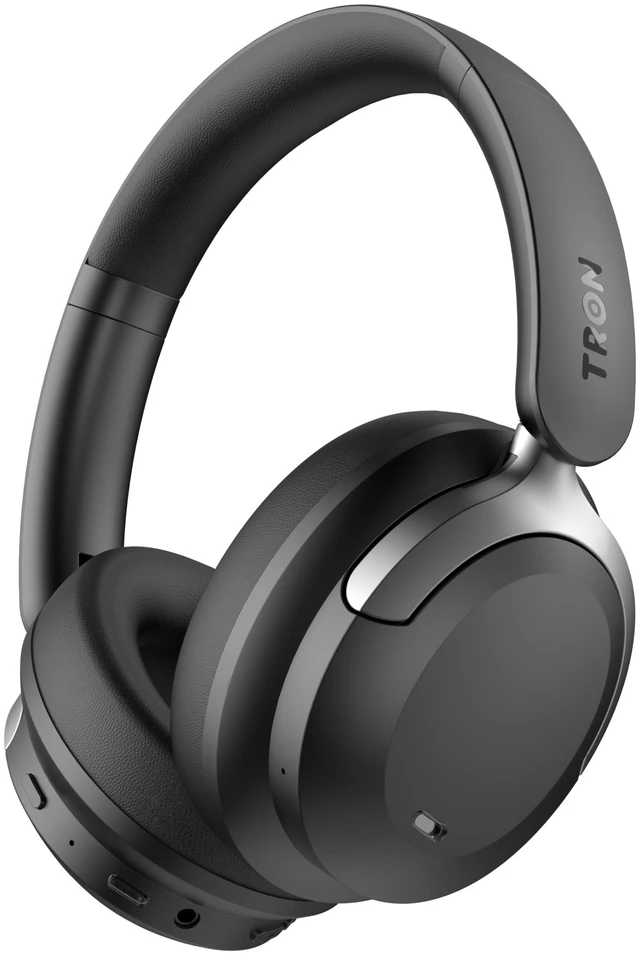 Main image of TRON Hybrid Active Noise Cancelling Wireless Headphones, Over-Ear Bluetooth Headphones with Spatial Audio, 60H Battery Life, Transparency Mode, Foldable Design, Travel Case Included (TR110)/Bla