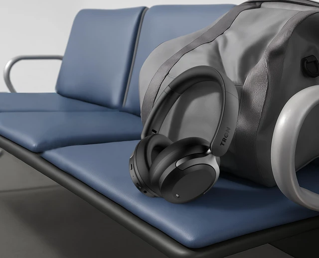 Alt view image 3 of 5 - TRON Hybrid Active Noise Cancelling Wireless Headphones, Over-Ear Bluetooth Headphones with Spatial Audio, 60H Battery Life, Transparency Mode, Foldable Design, Travel Case Included (TR110)/Bla