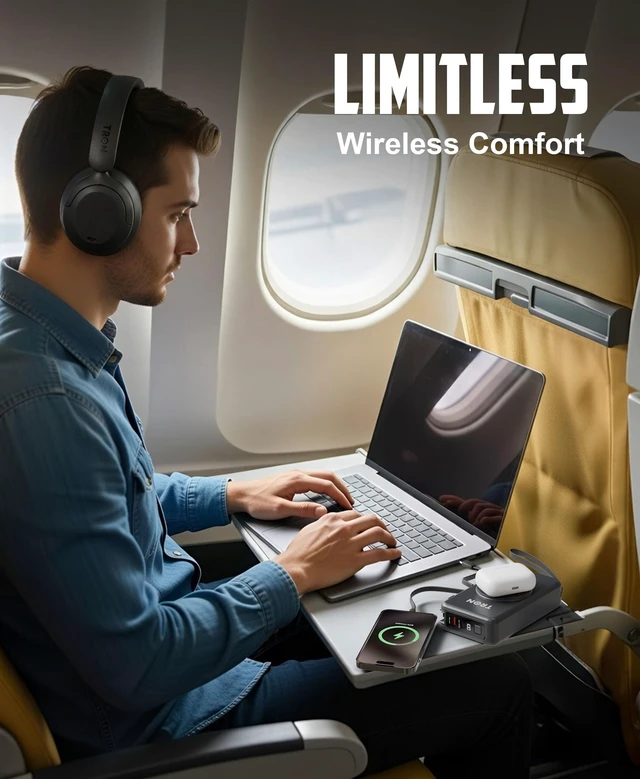 Alt view image 4 of 5 - TRON Hybrid Active Noise Cancelling Wireless Headphones, Over-Ear Bluetooth Headphones with Spatial Audio, 60H Battery Life, Transparency Mode, Foldable Design, Travel Case Included (TR110)/Bla