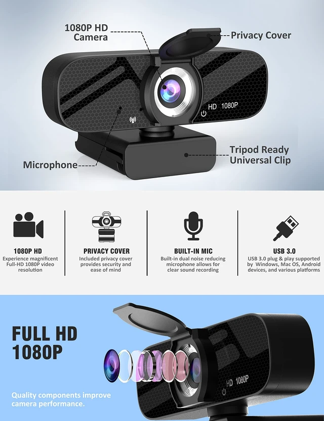 Alt view image 4 of 5 - RichEast HD Pro PC Webcam, Full HD 1080p/30fps Video, Clear Audio, 120 FOV, Light Correction, Works with Microsoft Teams, Google Meet, Zoom, Mac/Laptop