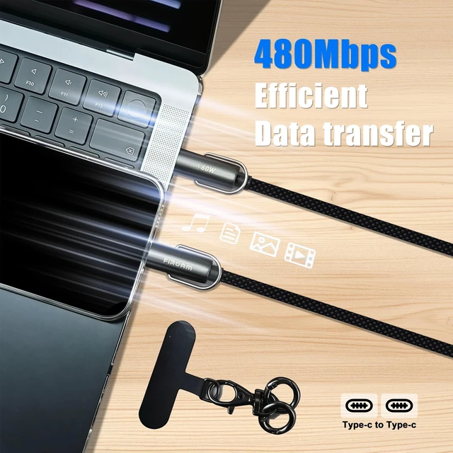 Alt view image 2 of 5 - FiRoam USB-C Cable, 60W Fast Charging, 3.93ft Braided Nylon, Data Transfer 480Mbps (Dual Black Pack)