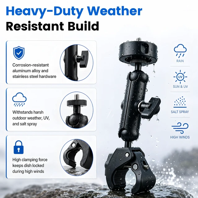 Alt view image 5 of 5 - 2-in-1 Clamp Mount Adapter Compatible with Starlink Mini 2026/2025 Flat Mount and 2024 Pipe Adapter, 1/4"-20 and 3/8"-16 Threads for RV, Pole, Yacht, Camper and Guardrail