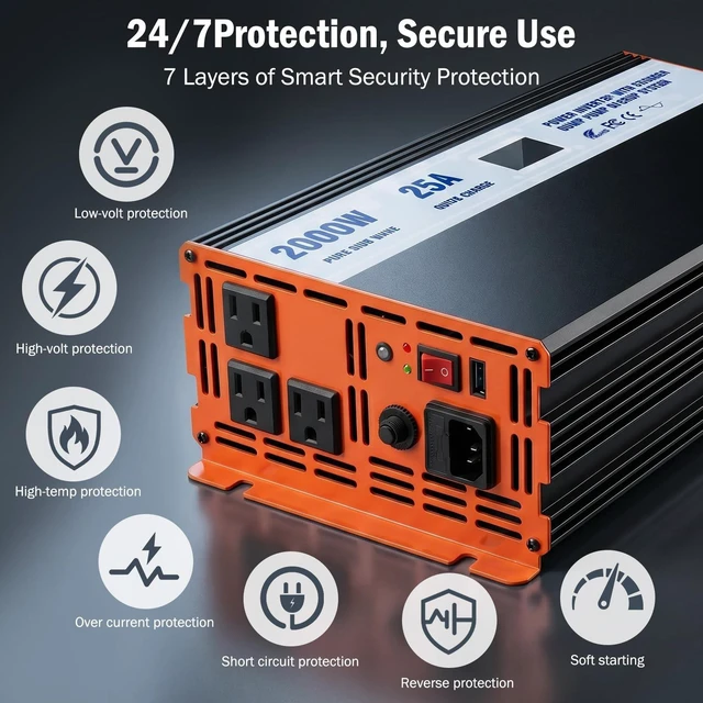 Alt view image 3 of 5 - Sump Pump Battery Backup System, 2000W Pure Sine Wave Inverter with LCD Display, Auto Switches to Battery Power for Continuous Sump Pump Operation, for Basement Flood Protection&Power Outage Emergency