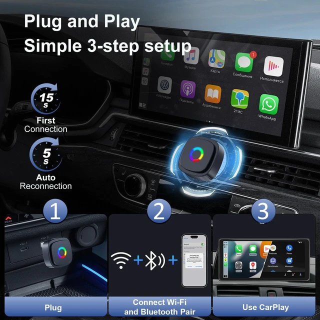 Alt view image 3 of 5 - CarPlay car adapter, which provides stable, fast and delay-free data transmission, is small and beautiful, can be matched at will, and is compatible with iPhone and Android mobile phone systems.