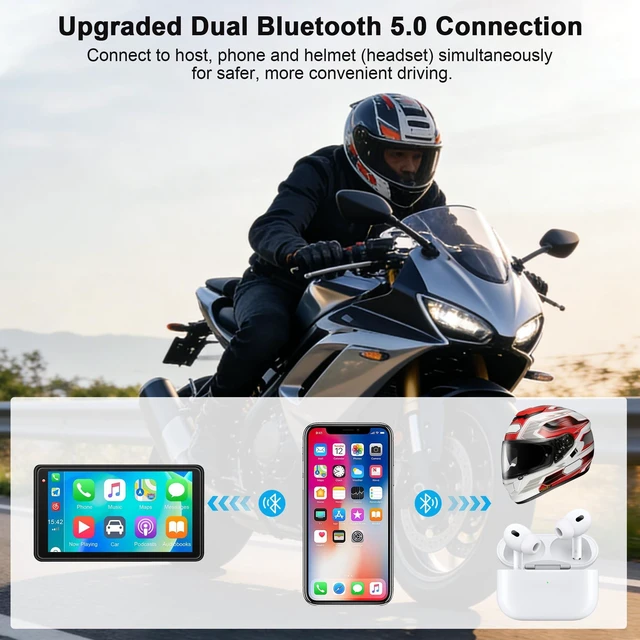 Alt view image 4 of 5 - MORVISAC 5" Motorcycle CarPlay & Android Auto Touchscreen