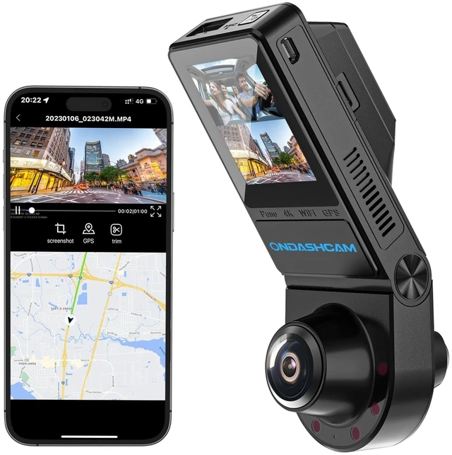Main image of Dash Cam, 360 Front and Rear Inside, 4K/2.5K UHD Camera for Cars, Night Vision, Built-in 5G WiFi & GPS, G-Sensor, 185 Wide Angle, HDR, Parking Mode, Support 512GB Max