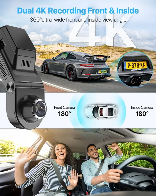 Alt view image 2 of 5 - Dash Cam, 360 Front and Rear Inside, 4K/2.5K UHD Camera for Cars, Night Vision, Built-in 5G WiFi & GPS, G-Sensor, 185 Wide Angle, HDR, Parking Mode, Support 512GB Max