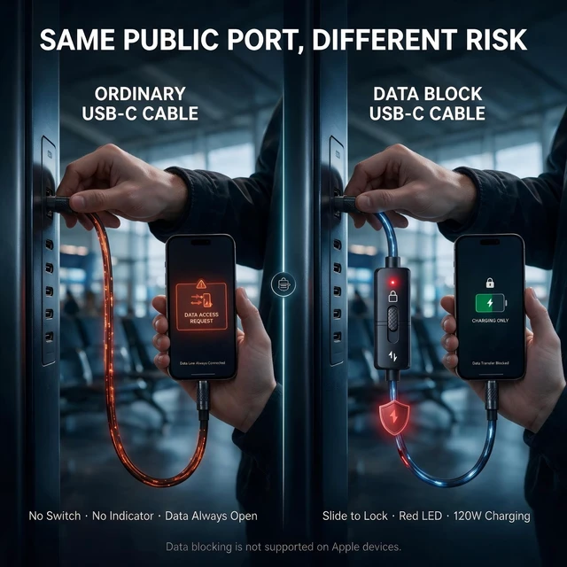 Alt view image 4 of 5 - USB-C Data Blocker Cable 120W Silicone Fast Charging Cable 3.3ft, Orange