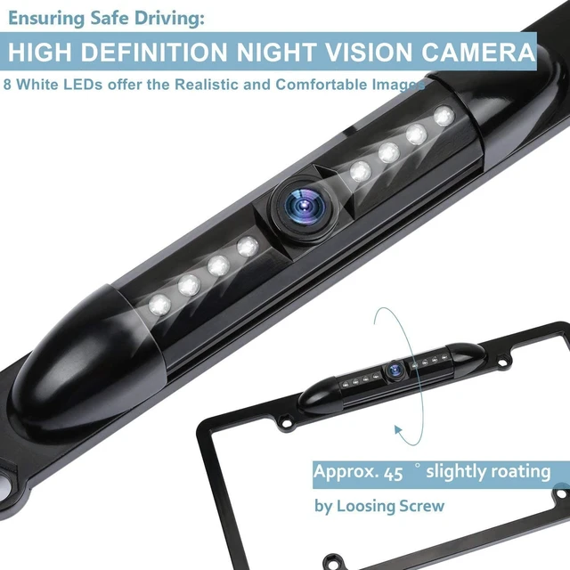 Alt view image 3 of 5 - License Plate Frame Backup Camera Night Vision Car Rear View Camera with 8 Bright LEDs 170 Viewing Angle Waterproof Backup Camera Vehicle Universal Reversing Assist Security