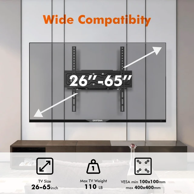 Alt view image 3 of 5 - GRIFEMA Full Motion TV Wall Mount for 26-65 in TVs or Monitor, Swivel Tilt