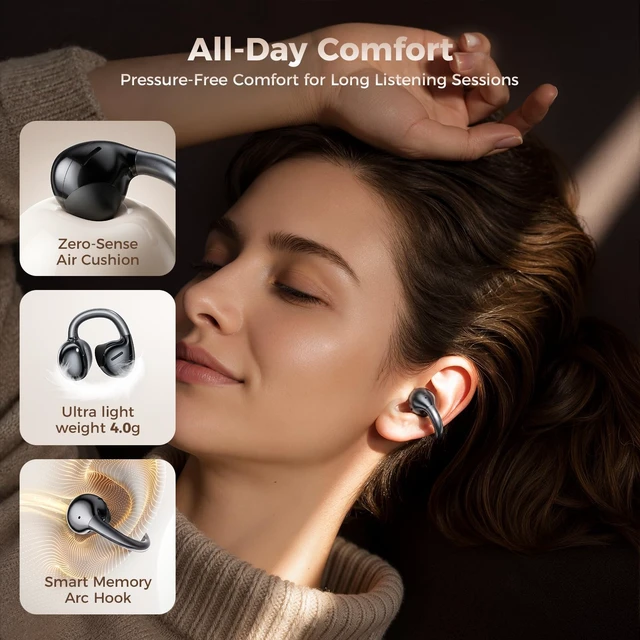 Alt view image 2 of 5 - SUPERONE Open Ear Clip-On Earbuds with Air Cushion & Digital LED Display