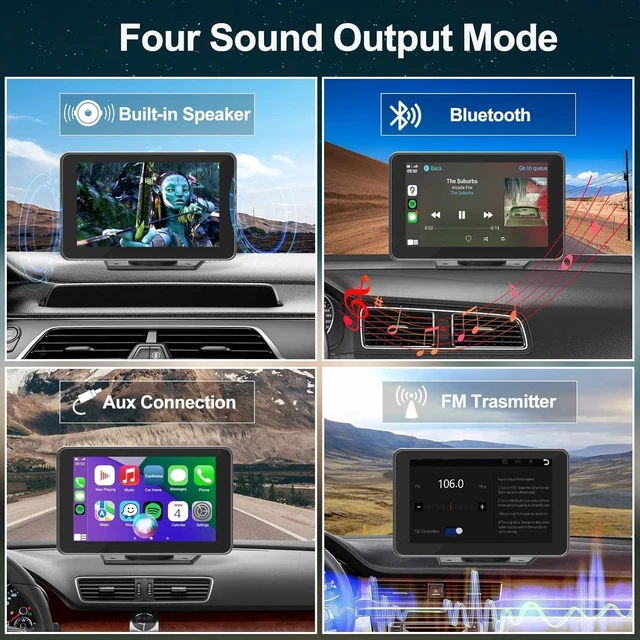 Alt view image 5 of 5 - FUNAURORE Wireless CarPlay Screen for Car, 7" Android Auto, Backup Camera