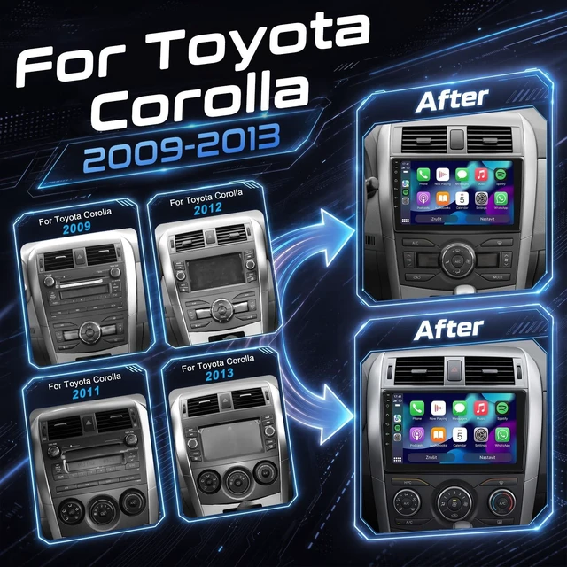 Alt view image 2 of 5 - Car Stereo for Toyota Corolla 2009-2013 Car Radio, 9" Touch Screen Car Radio with Bluetooth, AM/FM/RDS, Mirror Link, Wireless CarPlay & Android Auto