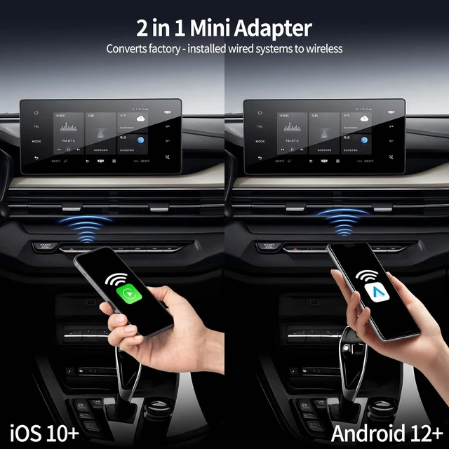 Alt view image 2 of 5 - Wireless CarPlay Adapter for iPhone/Android,Mini Upgraded Wired to Wireless Adapter for Apple Car Play,Auto Plug and Play Stable Connection,No Latency for iOS 10+ Android 11+ to Screen w