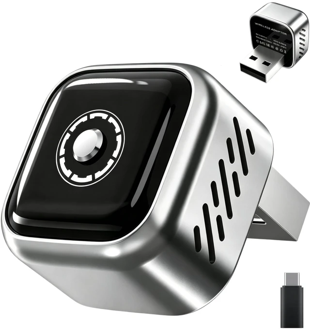 Main image of 2026 Upgraded Wireless CarPlay Adapter with Buttons for Privacy Call & Two-Phone Fast Switch, Aluminum Cooling, Dual-Band WiFi, Mini Cable-Free, Compatible with Apple iPhone & Android Auto, Gra