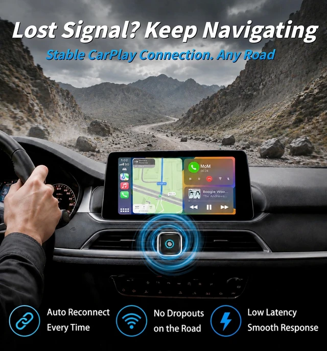 Alt view image 5 of 5 - 2026 Upgraded Wireless CarPlay Adapter with Buttons for Privacy Call & Two-Phone Fast Switch, Aluminum Cooling, Dual-Band WiFi, Mini Cable-Free, Compatible with Apple iPhone & Android Auto, Gra