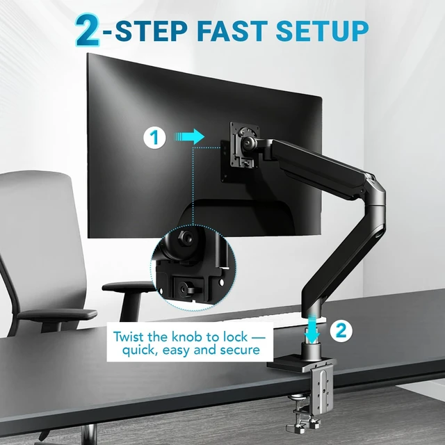 Alt view image 2 of 5 - TATUOKYN Heavy Ergonomic Single Monitor Arm Desk Mount for up to 57"Screens