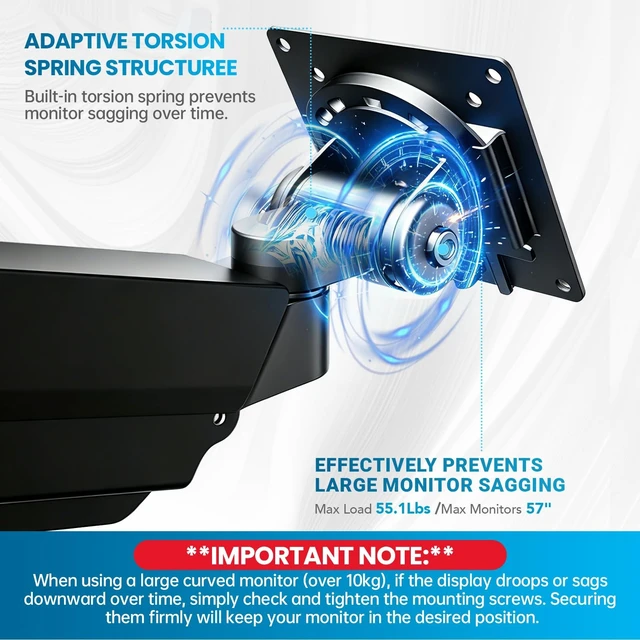 Alt view image 3 of 5 - TATUOKYN Heavy Ergonomic Single Monitor Arm Desk Mount for up to 57"Screens