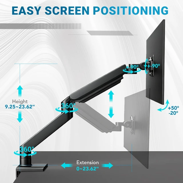 Alt view image 5 of 5 - TATUOKYN Heavy Ergonomic Single Monitor Arm Desk Mount for up to 57"Screens