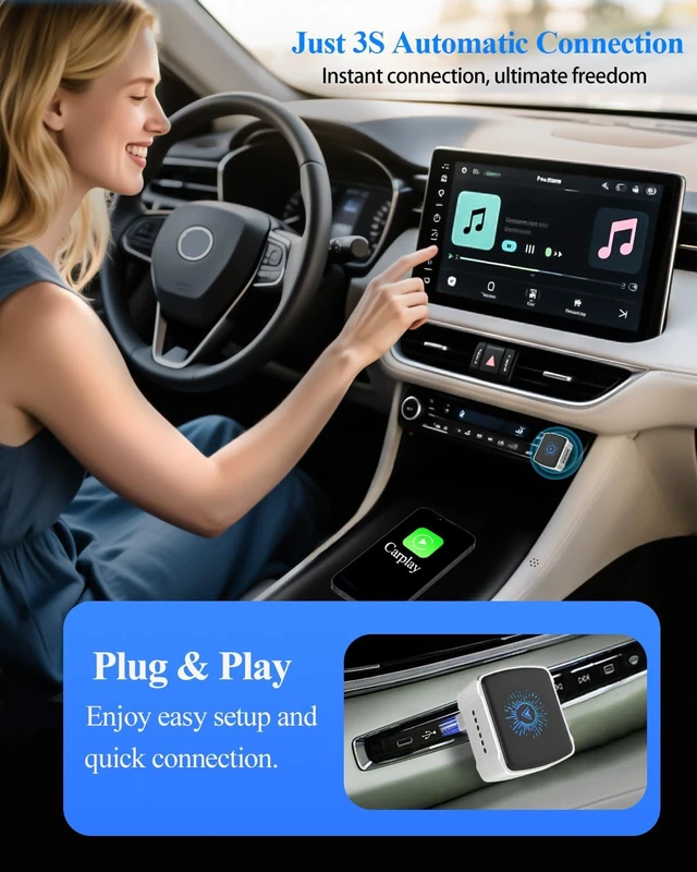 Alt view image 2 of 5 - 2-in-1 Wireless CarPlay & Android Auto Adapter,2026 Upgrade Auto Adapter Instant Wired to Wireless Conversion, Plug & Play, Mini & Stable with USB-C/Type-C, Compatible with iOS 10+ & And