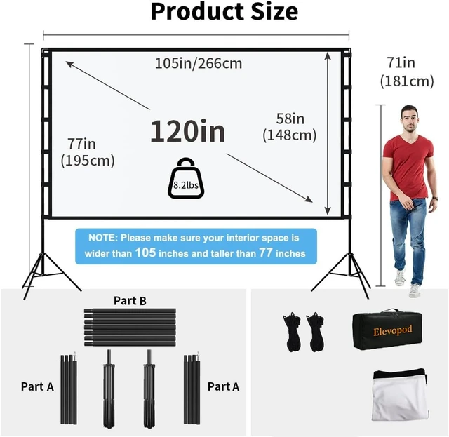 Alt view image 2 of 5 - Outdoor Projector Screen with Stand, 120 inch Portable Movie Screen 16:9 Foldable Anti-Crease 4K HD Projection Screen with Carry Bag for Movie Nights, Camping