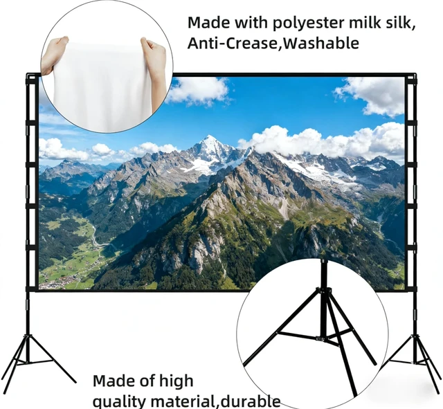 Alt view image 3 of 5 - Outdoor Projector Screen with Stand, 120 inch Portable Movie Screen 16:9 Foldable Anti-Crease 4K HD Projection Screen with Carry Bag for Movie Nights, Camping