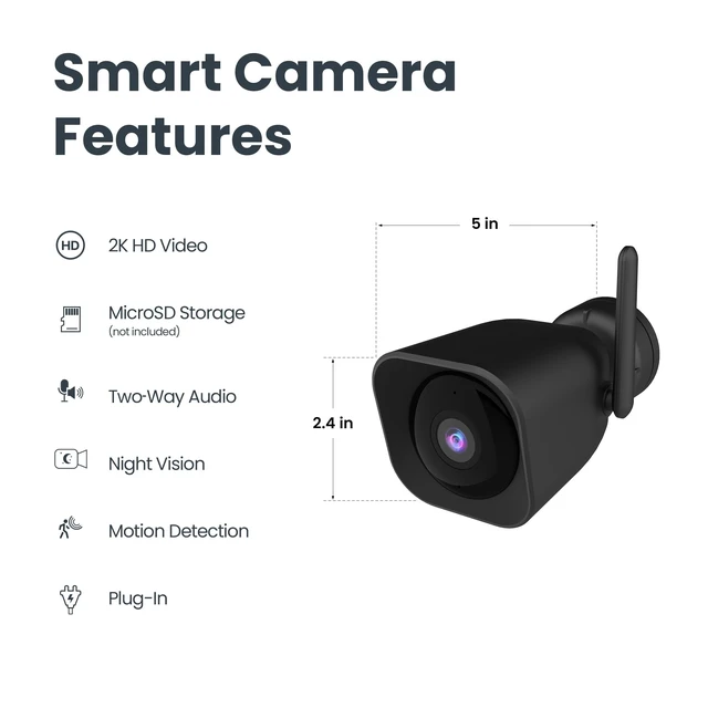 Alt view image 3 of 5 - Feit Electric Plug-in Outdoor Security Camera, 2K HD, Advance Motion Detection, 2.4GHz Wi-Fi, 30ft. Night Vision, 2-Way Audio, Micro SD Card Storage, AI-Powered Smart Alerts, Always-On Wired Power