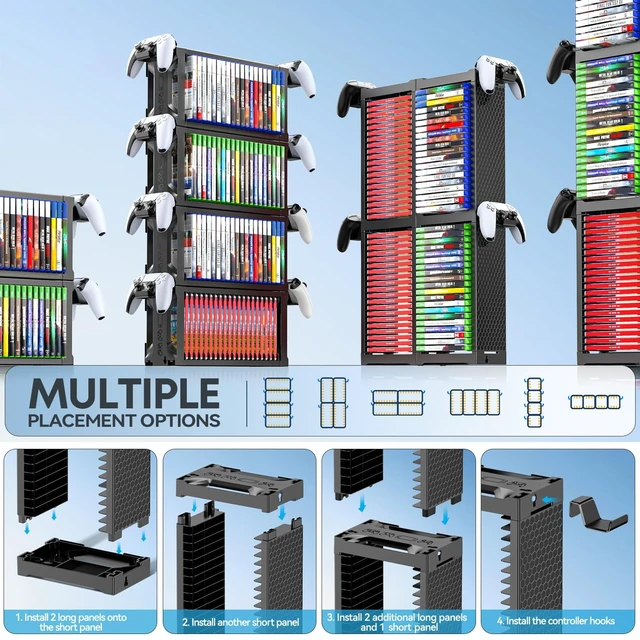 Alt view image 3 of 5 - Kytok Video Game Disc Rack Tower Video Game Storage Universal for PS5/PS4/ XBOX One/Series/Nintendo Switch Game, Game Organizer Shelf Display Stand for Wall Mount/Desk/Floor with Controller Holder