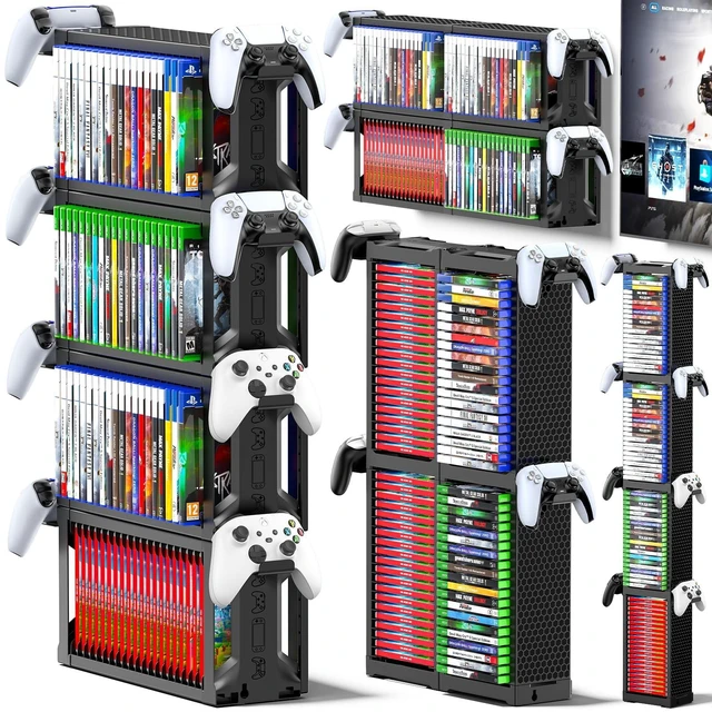 Main image of Kytok Video Game Disc Rack Tower Video Game Storage Universal for PS5/PS4/ XBOX One/Series/Nintendo Switch Game, Game Organizer Shelf Display Stand for Wall Mount/Desk/Floor with Controller Holder