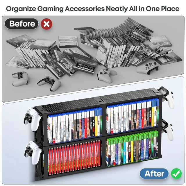 Alt view image 5 of 5 - Kytok Video Game Disc Rack Tower Video Game Storage Universal for PS5/PS4/ XBOX One/Series/Nintendo Switch Game, Game Organizer Shelf Display Stand for Wall Mount/Desk/Floor with Controller Holder