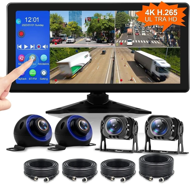 Main image of 4K RV Backup Camera System, 10.36" Quad Split Touch Screen Monitor with 4 AHD 1080P Rear Side View Camera - DVR Recording Bluetooth MP3 MP5 Night Vision IP69 Waterproof for RV Trailer Tractor Truck