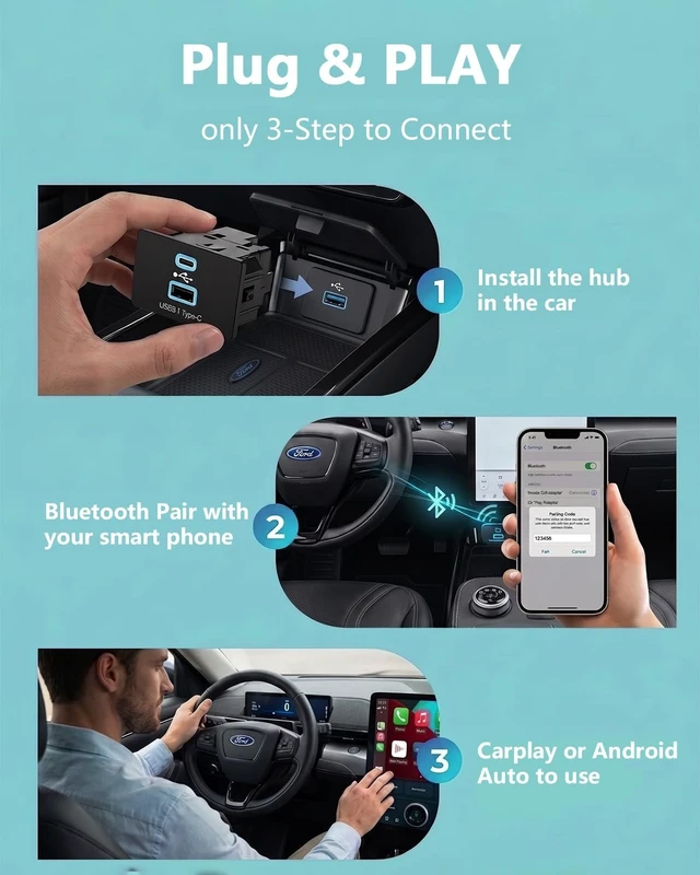 Alt view image 5 of 5 - Wireless CarPlay for Ford Sync 3 USB Hub for Apple Carplay & Android Auto