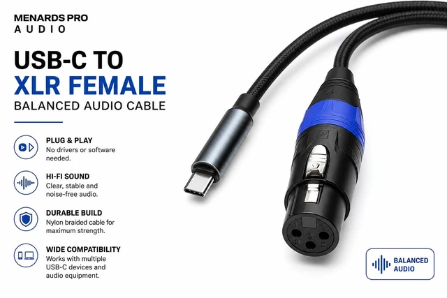 Alt view image 3 of 5 - MENARDS PRO USB-C to XLR Female XLR Output Cable-Connect Your USB-C Devices to Professional Audio Systems (10 FT)
