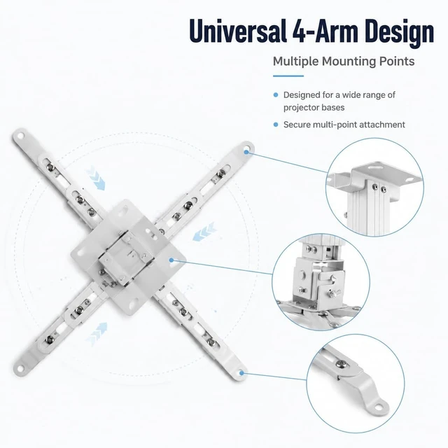 Alt view image 2 of 5 - VICCGO Universal Large Projector Ceiling & Wall Mount Bracket, Fully Adjustable Tilt Swivel Rotation Projector Holder for Laser Projectors, Heavy Duty Mount with Built-in Cable Management Medium Size
