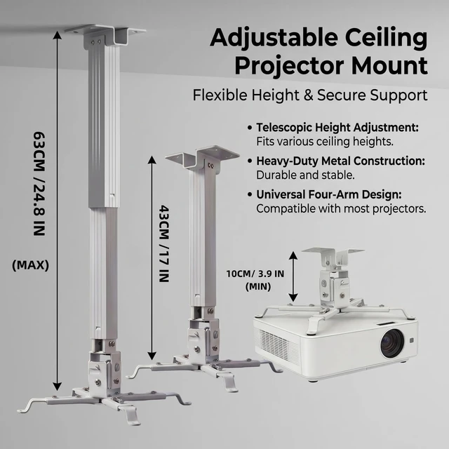 Alt view image 4 of 5 - VICCGO Universal Large Projector Ceiling & Wall Mount Bracket, Fully Adjustable Tilt Swivel Rotation Projector Holder for Laser Projectors, Heavy Duty Mount with Built-in Cable Management Medium Size