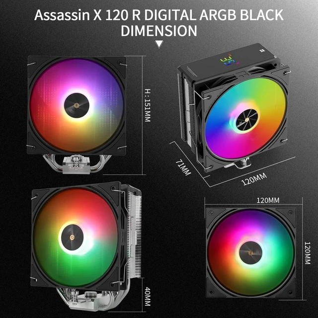 Alt view image 2 of 5 - Thermalright TR Assassin X 120R Digital ARGB Black CPU Cooler, 120mm PWM Quiet CPU Fan, AGHP 4th Technology, Support Intel lga1700/1851/1150/1151/1200,AMD:AM4/AM5