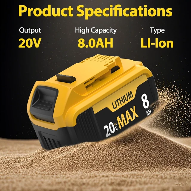 Alt view image 3 of 5 - 2-Packs 8000mAh Replace for Dewalt 20V Max Battery Compatible with DCB206 DCB201 DCB203 DCB207 DCB205 DCB204 Compatible with Dewalt 20V Cordless Power Tools and Chargers