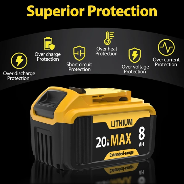 Alt view image 5 of 5 - 2-Packs 8000mAh Replace for Dewalt 20V Max Battery Compatible with DCB206 DCB201 DCB203 DCB207 DCB205 DCB204 Compatible with Dewalt 20V Cordless Power Tools and Chargers