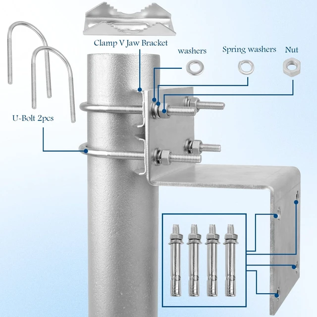 Alt view image 3 of 5 - XRDS-RF Antenna Pole Mount Kits, Antenna Pole Mount Bracket with Double U-Bolts Clamp V Jaw Bracket for Outside Home Antenna Pole Holder 3 Sets