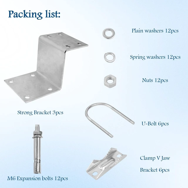 Alt view image 5 of 5 - XRDS-RF Antenna Pole Mount Kits, Antenna Pole Mount Bracket with Double U-Bolts Clamp V Jaw Bracket for Outside Home Antenna Pole Holder 3 Sets