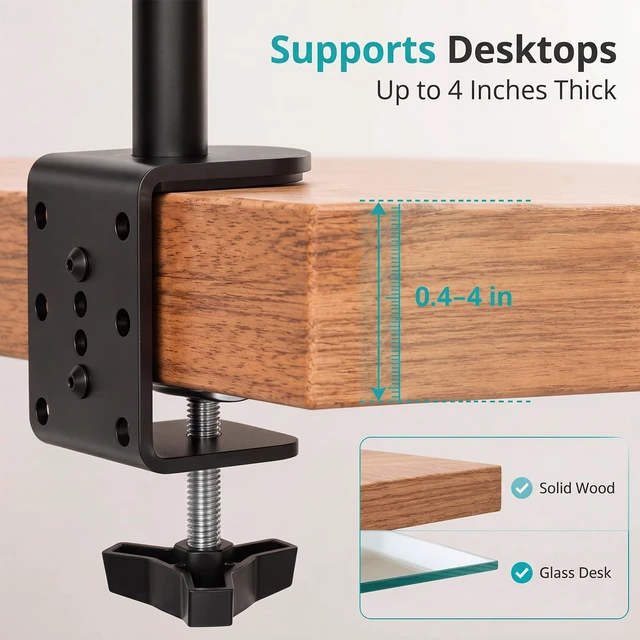 Alt view image 3 of 5 - Yalikop 2 Pack Heavy Duty Desk Clamp for Monitor Mount Universal Desk Grommet Mount Adapter Black Steel Replacement C Clamp Fits 0.4-4 Inch Thick, Compatible with Monitor Arm, Microphone Boom Arm