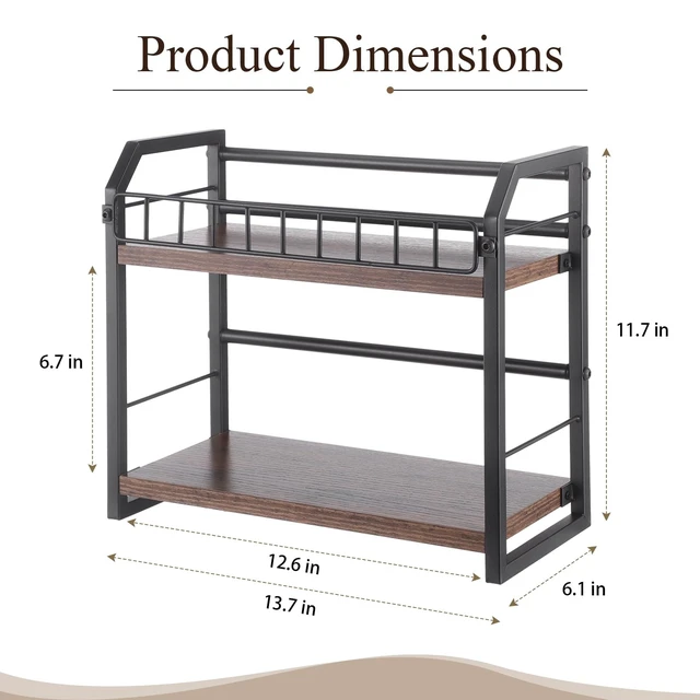 Alt view image 5 of 5 - Skdqiee 2-Tier CD Storage Rack, Metal Wood CD Storage Shelf, Organizer Rack with Non Slip Pads & Raised Guardrail, 11 lbs Load Capacity, Open Countertop Stand for Office, Kitchen