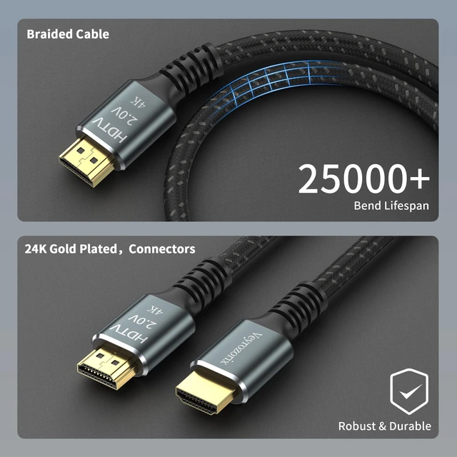 Alt view image 4 of 5 - Veyrozorix 4K HDMI Cable 75FT High Speed Braided HDMI 2.0 Cable 18Gbps 4K@60Hz 3D ARC,Gold Plated Connector HDMI Cord HDCP 2.2 Compatible with UHD TV Monitor Laptop Xbox PS4/PS5 Roku TV ect