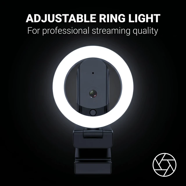 Alt view image 2 of 5 - HUYEOOG 2K Mini Webcam with Microphone, 3-Color Fill Light & Privacy Cover, Wide Angle HD Beauty Webcam with Tripod & USB C Adapter, Plug & Play for PC/Laptop/Zoom/Streaming/Gaming (Black)
