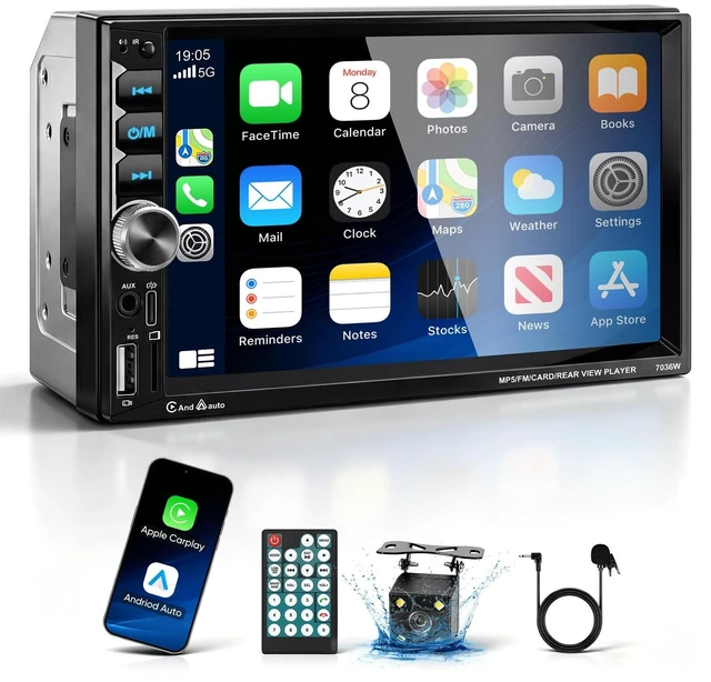 Main image of RDFEBC Double Din Car Stereo Wireless CarPlay Android Auto 7" HD Touch