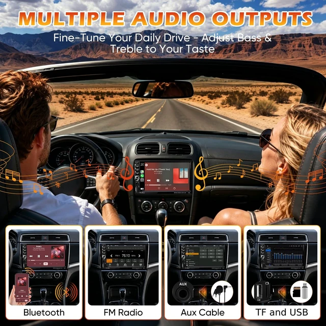 Alt view image 3 of 5 - RDFEBC Double Din Car Stereo Wireless CarPlay Android Auto 7" HD Touch